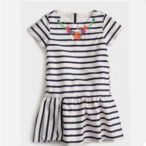 Crewcuts Striped Navy and White Kids Dress with Floral Embroidery